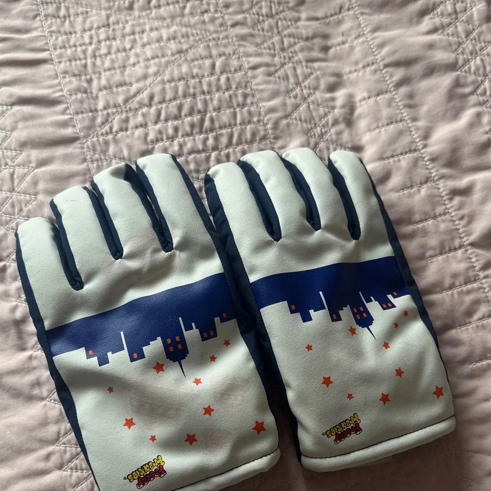 White and Blue Cityscape Gloves